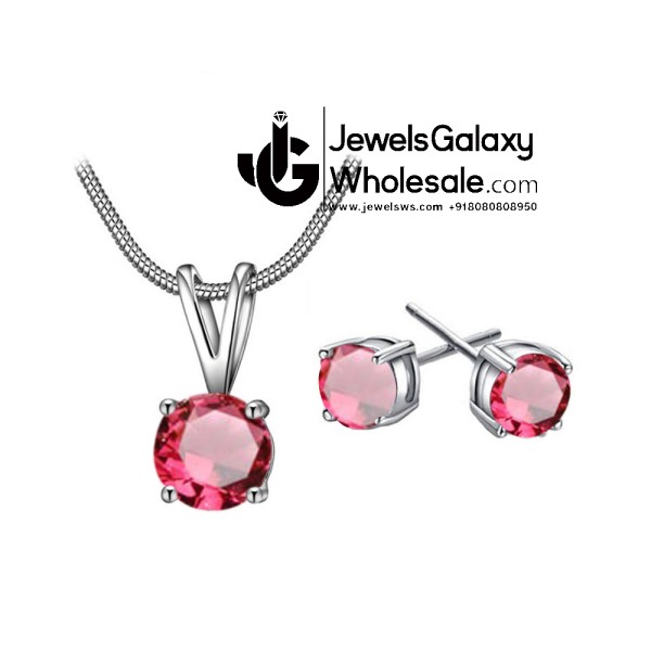 Platinum Plated Red Crystal Jewellery Set 4033