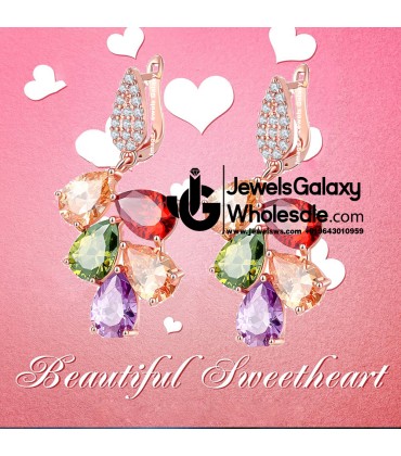 Rose Gold Plated Multicolour Cubic Zirconia Drop Earrings