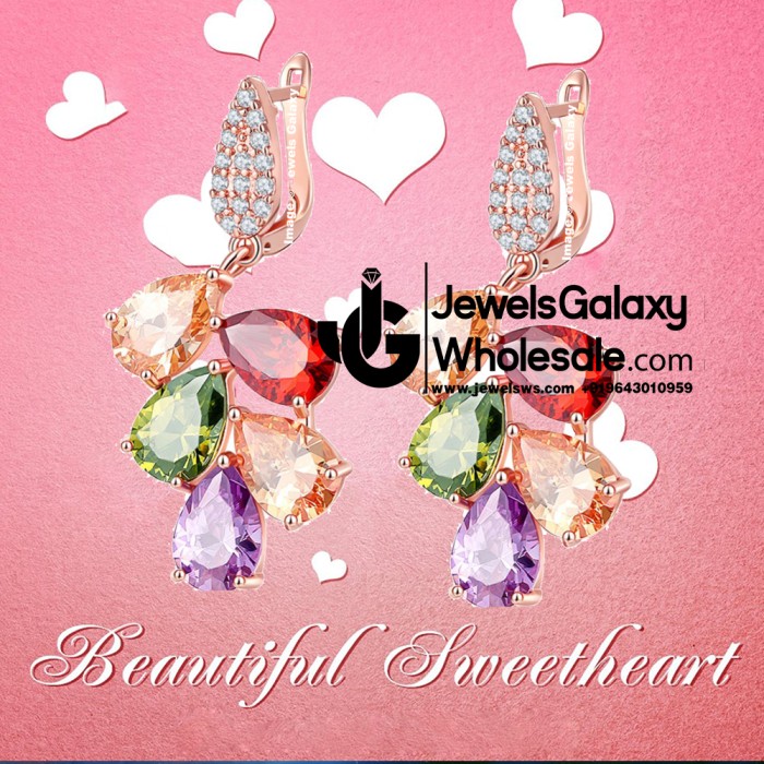 Rose Gold Plated Multicolour Cubic Zirconia Drop Earrings