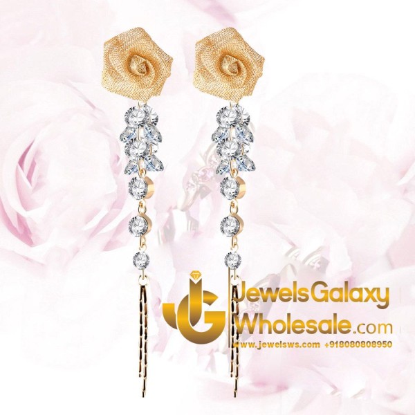 Rose Gold Plated American Diamond Rose inspired Drop Earrings