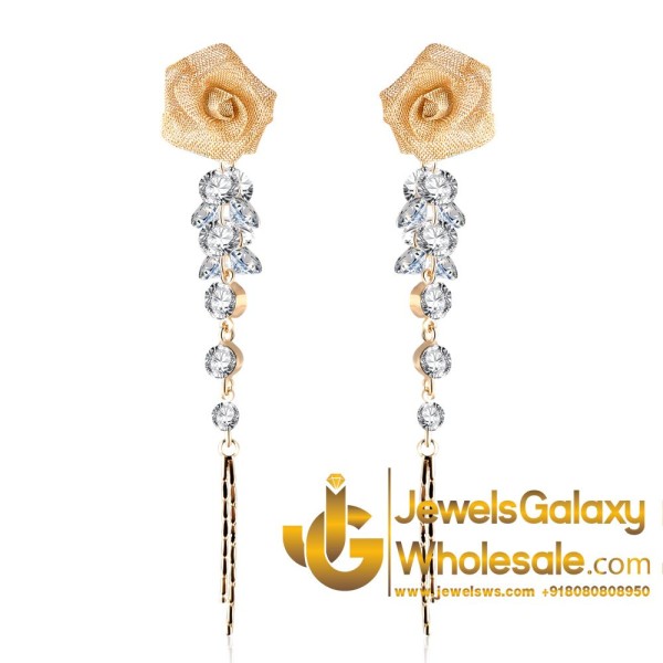 Rose Gold Plated American Diamond Rose inspired Drop Earrings