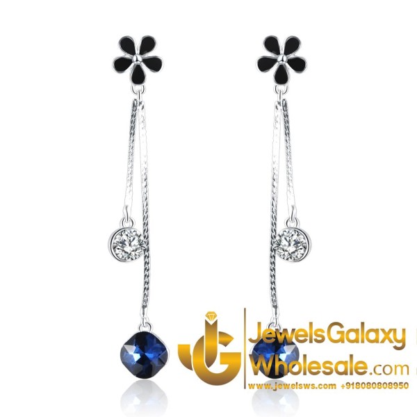 Platinum Plated American Diamond Floral Drop Earrings 1543