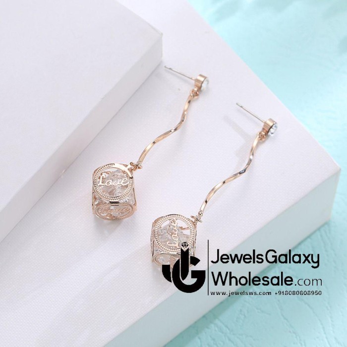 Crystal Elements Rose Gold Plated Chain Drop Earrings 2228