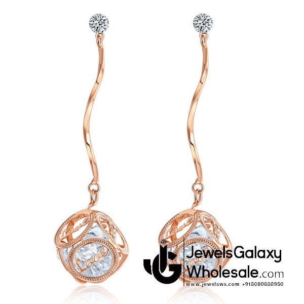 Crystal Elements Rose Gold Plated Chain Drop Earrings 2228
