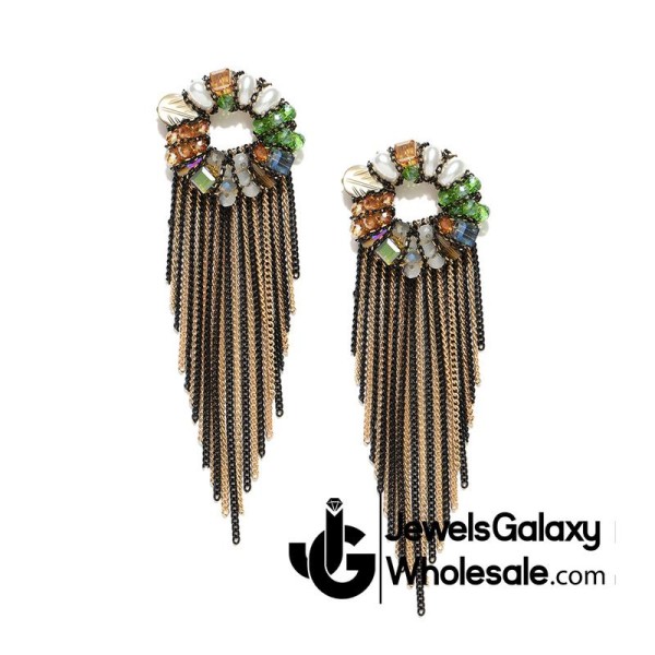 Onyx Multicolour Designer Chain Drop Earrings