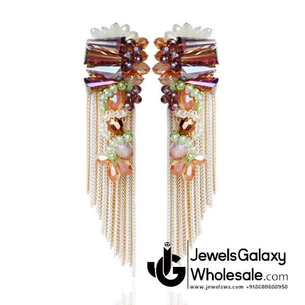 Onyx Multicolour Designer Chain Drop Earrings 2264