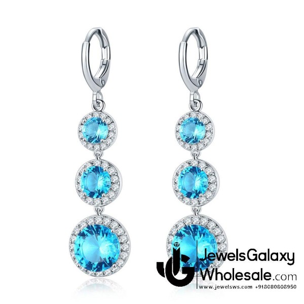 Platinum Plated American Diamond Drop Earrings 2288