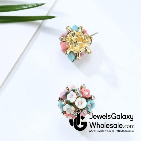 Gold Plated American Diamond Multicolour Floral Stud Earrings 2296
