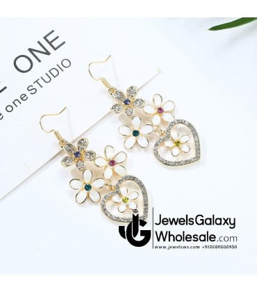 Crystal Elements Gold Plated Floral Drop Earrings 2305