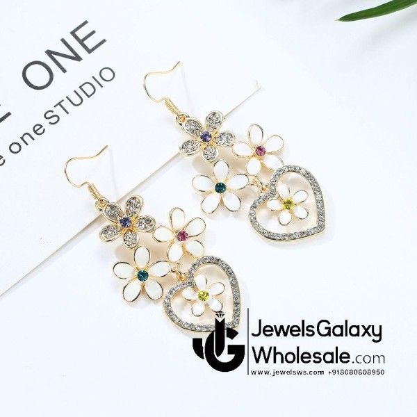 Crystal Elements Gold Plated Floral Drop Earrings 2305