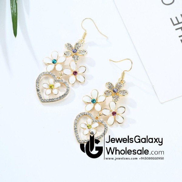 Crystal Elements Gold Plated Floral Drop Earrings 2305