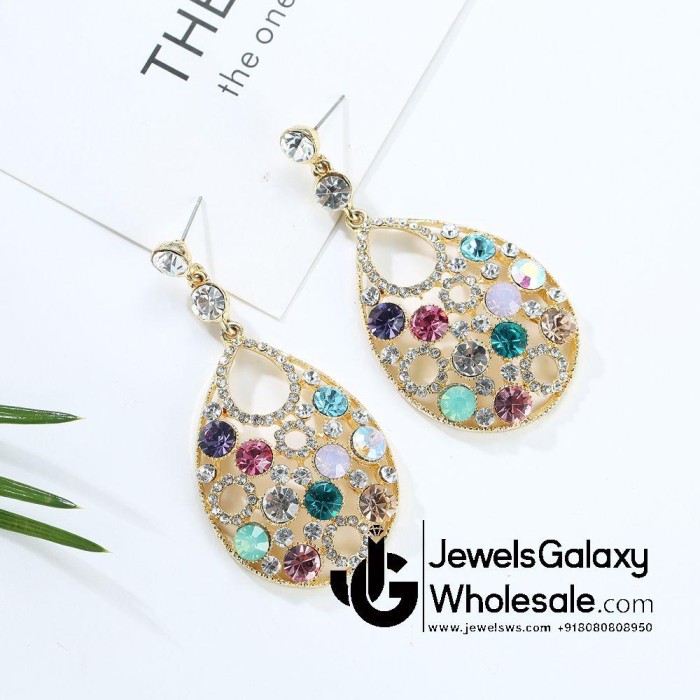 Crystal Elements Gold Plated Multicolour Chandelier Earrings 2307