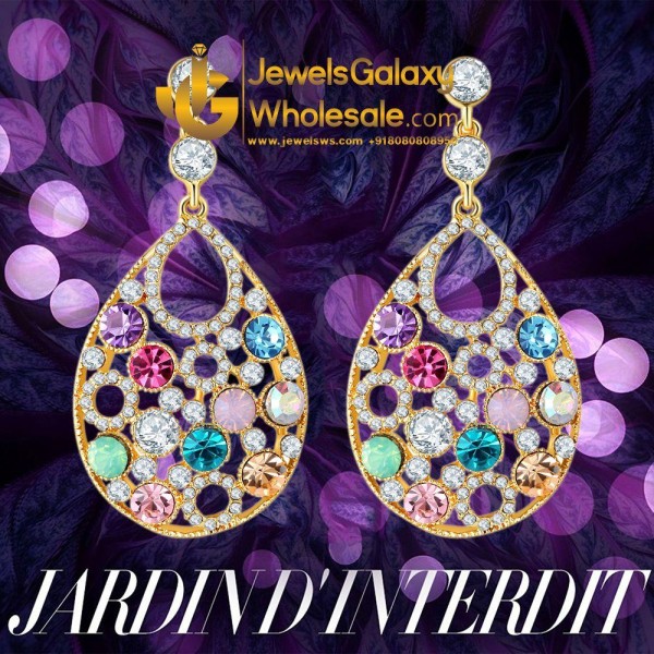 Crystal Elements Gold Plated Multicolour Chandelier Earrings 2307