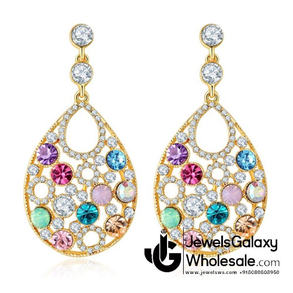 Crystal Elements Gold Plated Multicolour Chandelier Earrings 2307