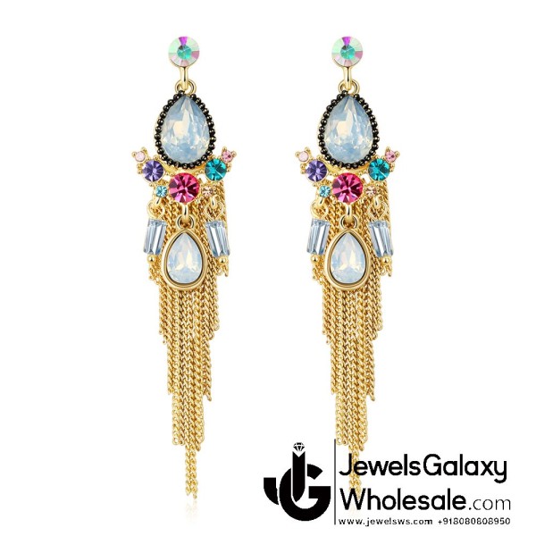 Opal Folklore Gemisphere Gold Plated Multicolour Chain Drop Earrings 2311