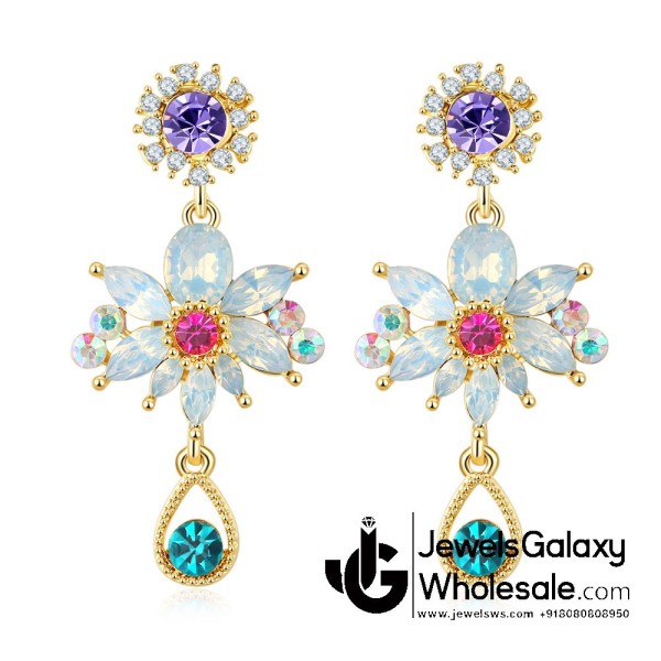 Opal Folklore Gemisphere Gold Plated Multicolour Chain Drop Earrings 2312