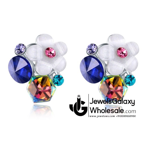 Platinum Plated Multicolour Rose inspired Clip-On Earrings 2316
