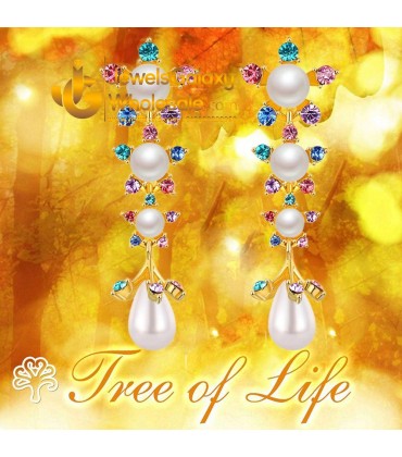 Crystal Elements Gold Plated Multicolour Pearl Drop Earrings 2321