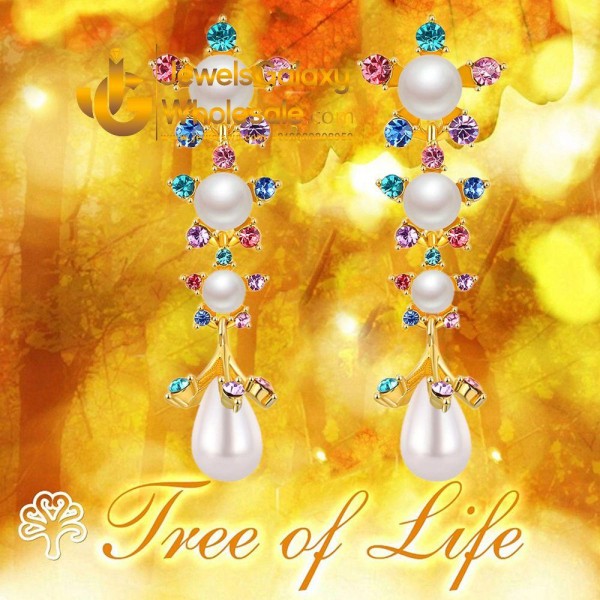 Crystal Elements Gold Plated Multicolour Pearl Drop Earrings 2321