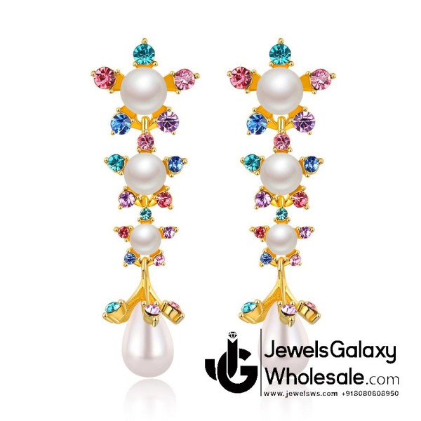 Crystal Elements Gold Plated Multicolour Pearl Drop Earrings 2321
