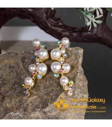 Crystal Elements Gold Plated Multicolour Pearl Drop Earrings 2329