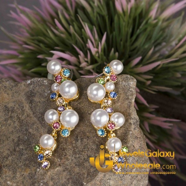 Crystal Elements Gold Plated Multicolour Pearl Drop Earrings 2329