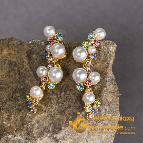 Crystal Elements Gold Plated Multicolour Pearl Drop Earrings 2329