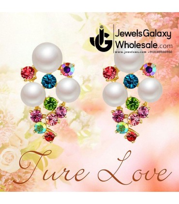 Crystal Elements Gold Plated Multicolour Pearl Drop Earrings 2331