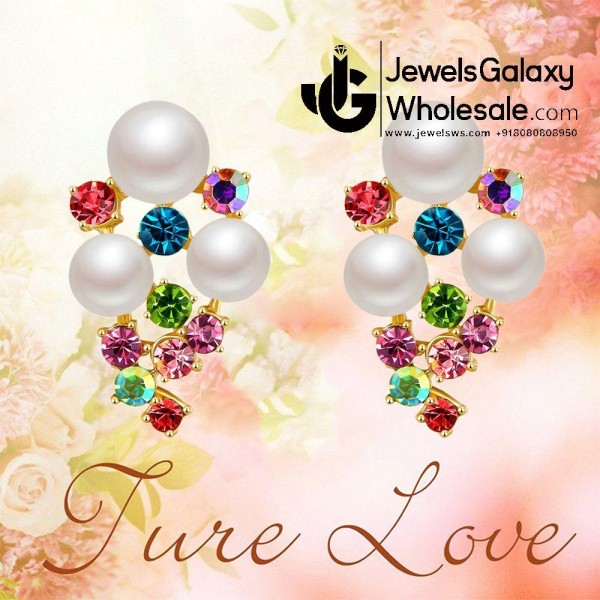 Crystal Elements Gold Plated Multicolour Pearl Drop Earrings 2331