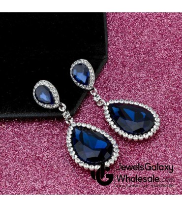 Platinum Plated American Diamond Drop Earrings 2336