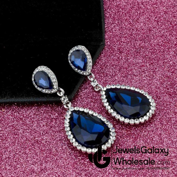 Platinum Plated American Diamond Drop Earrings 2336