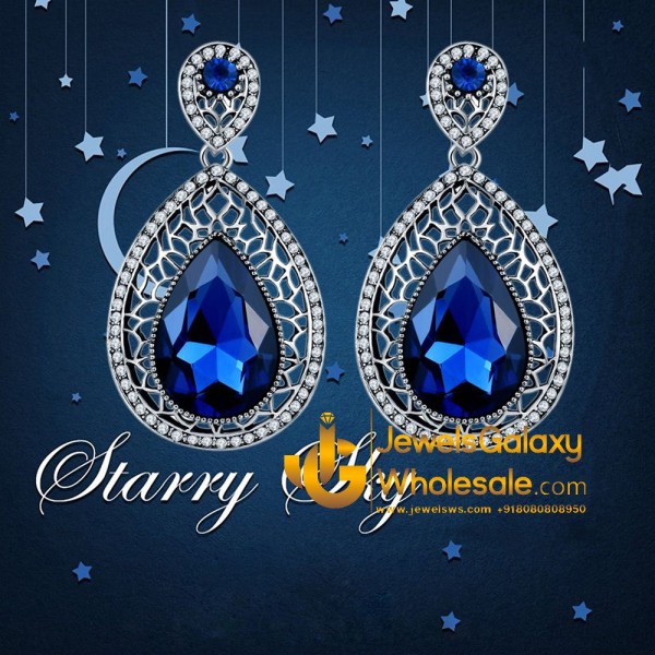 Platinum Plated American Diamond Drop Earrings 2342
