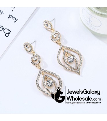 Gold Plated American Diamond Contemporary Drop Earrings 2372