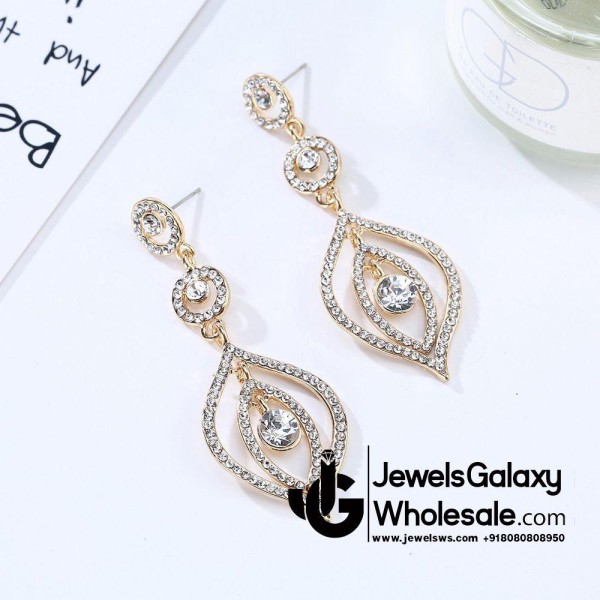 Gold Plated American Diamond Contemporary Drop Earrings 2372