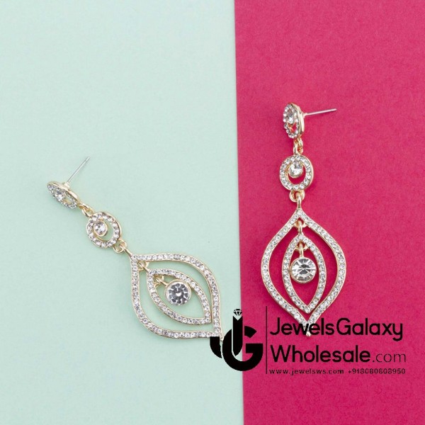 Gold Plated American Diamond Contemporary Drop Earrings 2372