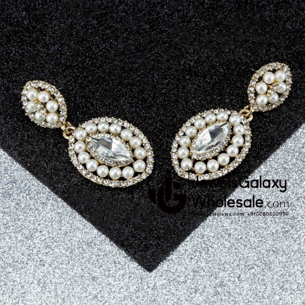 Gold Plated American Diamond Pearl Drop Earrings 2375