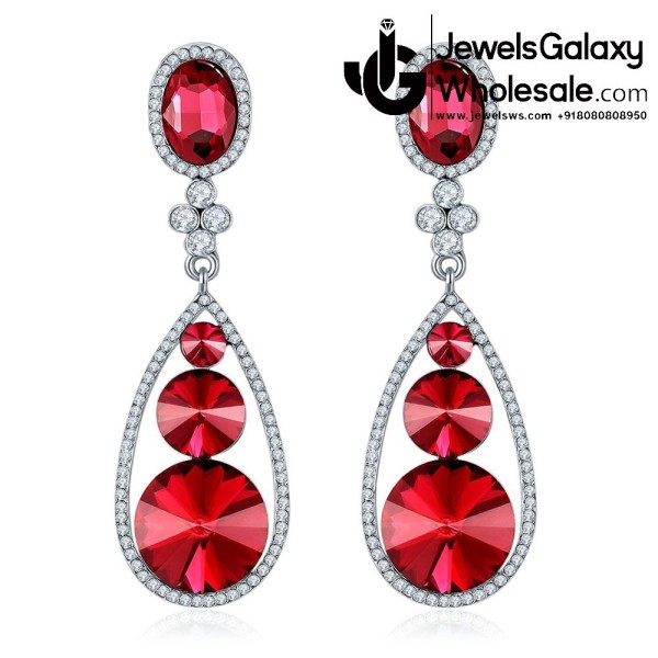 Platinum Plated American Diamond Drop Earrings 2389