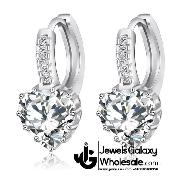 Platinum Plated Heart Shape Crystal Clip-On Earrings