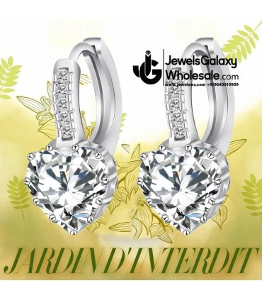 Platinum Plated Heart Shape Crystal Clip-On Earrings