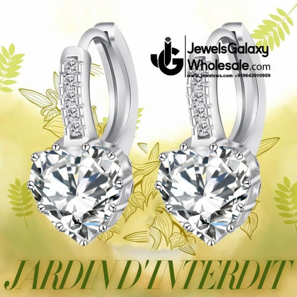 Platinum Plated Heart Shape Crystal Clip-On Earrings