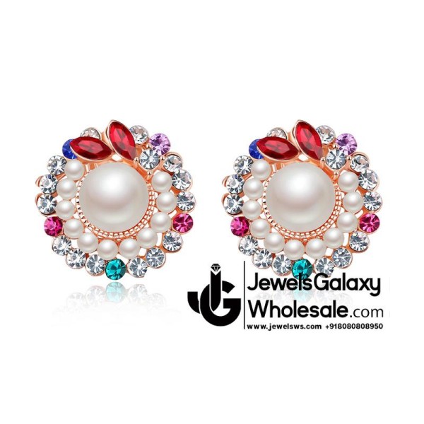 Rose Gold Plated Multicolour Crystal Clip-on Earrings