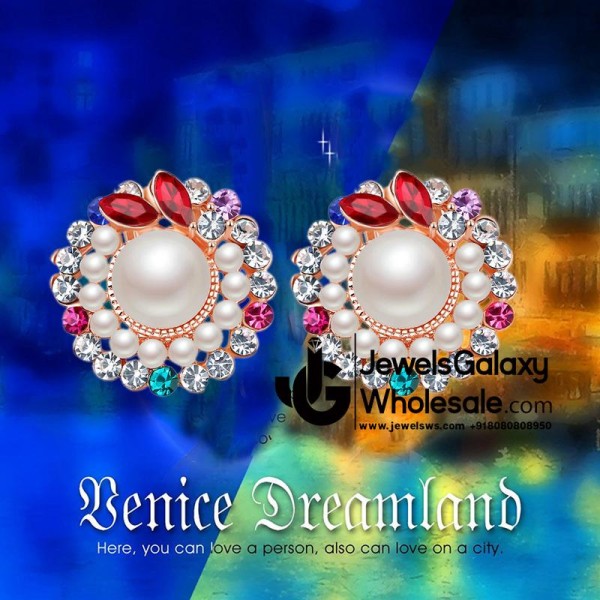 Rose Gold Plated Multicolour Crystal Clip-on Earrings