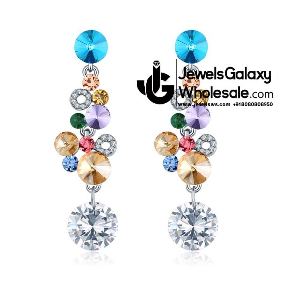 Platinum Plated Multicolour Crystal Drop Earrings