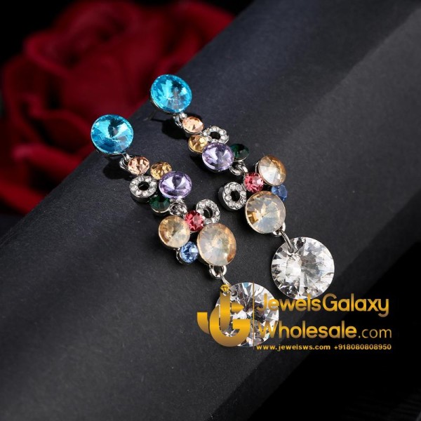 Platinum Plated Multicolour Crystal Drop Earrings