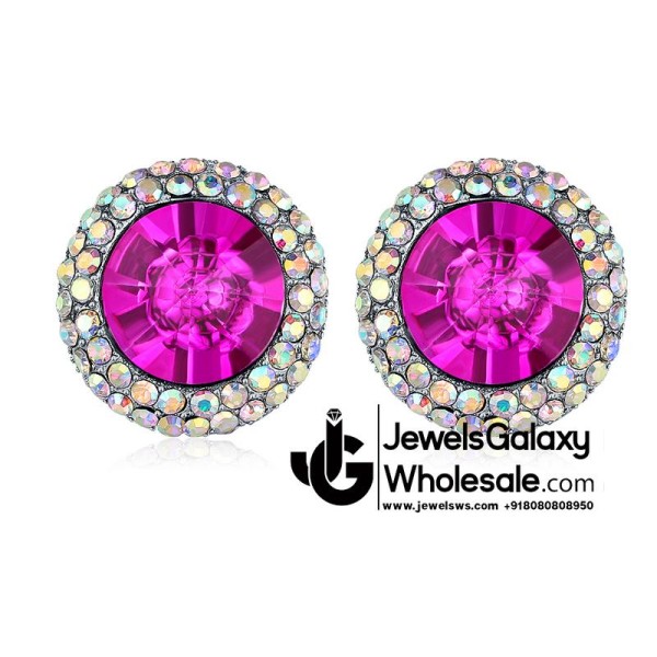 Platinum Plated Pink-Coloured Crystal Clip-on Earrings