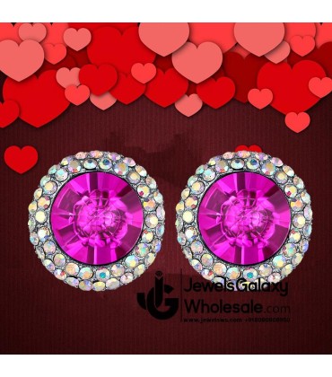 Platinum Plated Pink-Coloured Crystal Clip-on Earrings