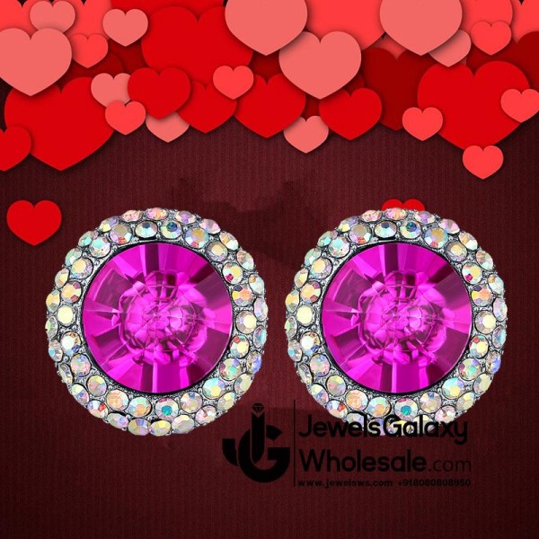 Platinum Plated Pink-Coloured Crystal Clip-on Earrings
