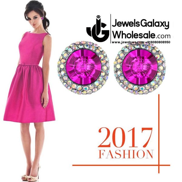 Platinum Plated Pink-Coloured Crystal Clip-on Earrings