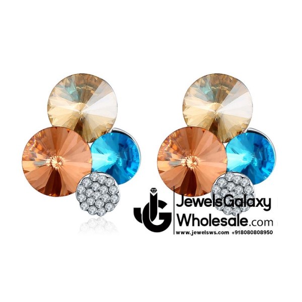 Platinum Plated Multicolour Crystal Clip-on Earrings