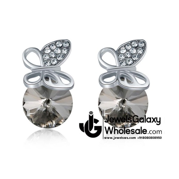 Platinum Plated Black Crystal Clip-On Earrings